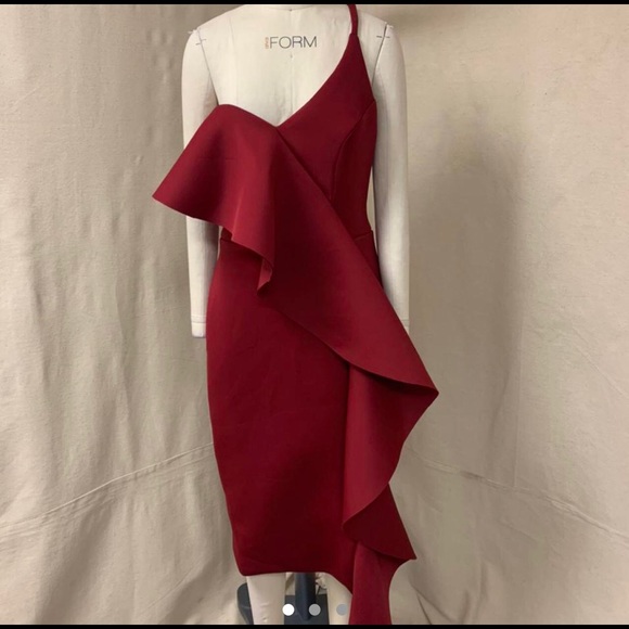 Gorgeous Lavish Alice One-shoulder Strappy Bandeau Scuba Dress In Burgundy - Picture 6 of 6